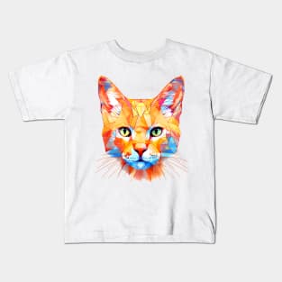 Geometric Cat No. 2: Light Background (on a no fill background) Kids T-Shirt